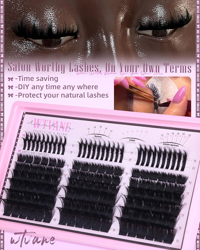 Wtvane Wispy Lash Clusters with Spikes Eyelash Clusters DIY Lash Extensions with 10-20MM 200D Individual Lashes 12-22MM Spiky Lashes Clusters Volume Manga Cluster Eyelash Extensions for Baddie Look
