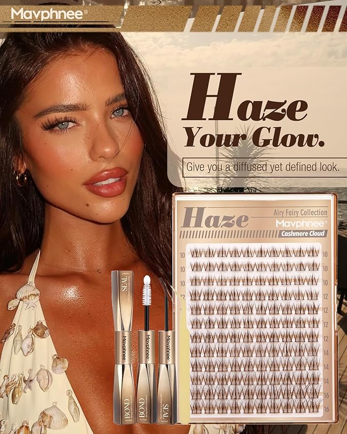 Brown Lash Clusters Kit Natural Cluster Eyelash Extensions Kit Gently Fluffy Inidvidual Lashes CC Curve Dark Brown Cluster Lashes Fairy Wispy Eyelash Clusters with Lash Bond and Seal (10-16MM)