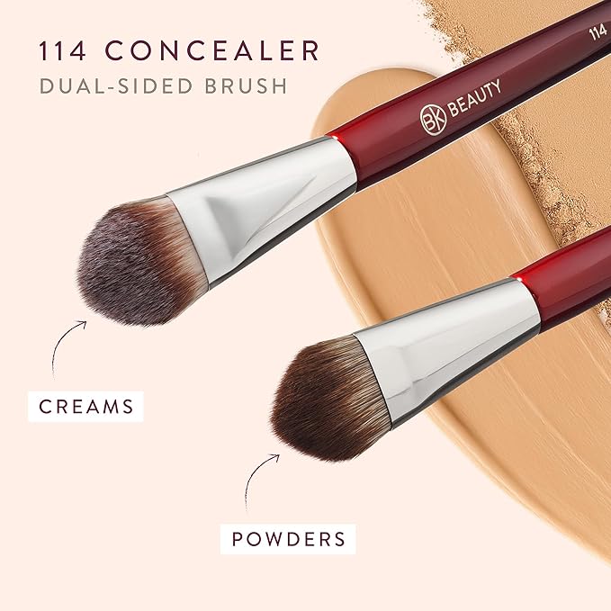 BK BEAUTY 114 DUAL-SIDED CONCEALER BRUSH – Precision Concealer & Powder Makeup Brush for Under-Eyes, Blemishes, and Touch-Ups, Soft Vegan Bristles