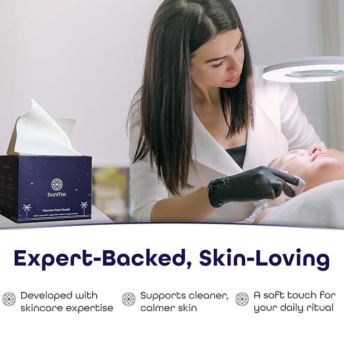 SkinMia Disposable Face Towels XL – Ultra Soft, Clean, Odor-Free Dry Towelettes for Skincare & Makeup Removal Wipes, Plant-Based, Gentle for Sensitive Skin, 50 Count
