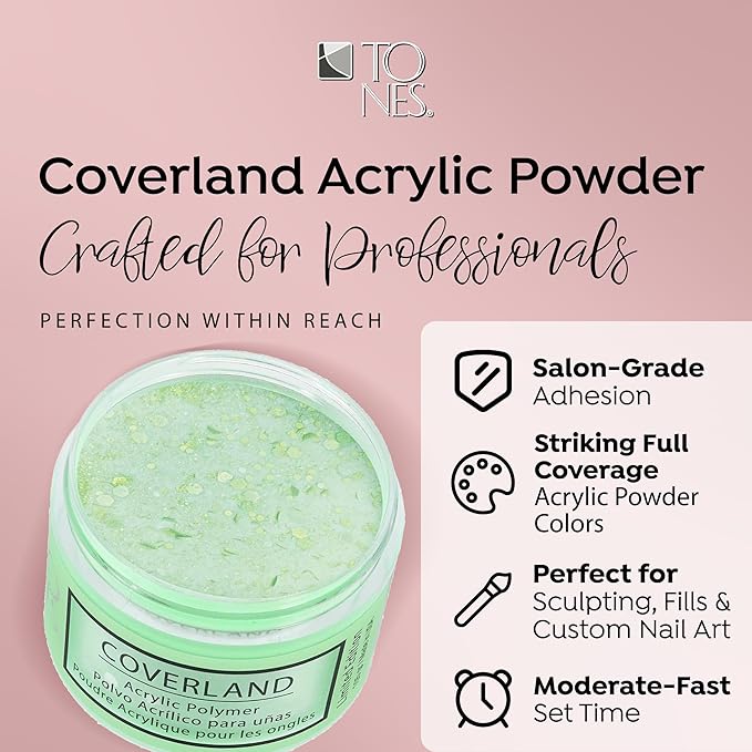 Tones Coverland Acrylic Nail Powder "Lime Green" - Limited Edition Acrylic Powder for Nail Design, Sculpting, and Masking Nail Bed Imperfections - Professional Acrylic Nail Supplies - (1.5 Oz)