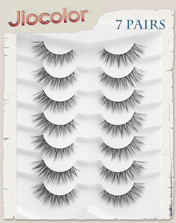 Faux Mink Lashes Natural Look Fluffy 14mm Eyelashes Wispy 3D 12mm Fake Eyelashes Thin Band Reusable False Lashes Pack 7 Pairs S3