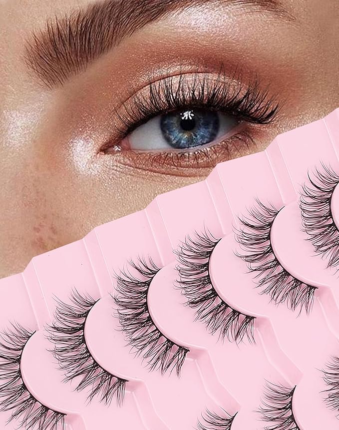 Onlyall Wispy Lashes - Natural Flared False Eye Lashes, Soft Fluffy 7 Pairs D-K38
