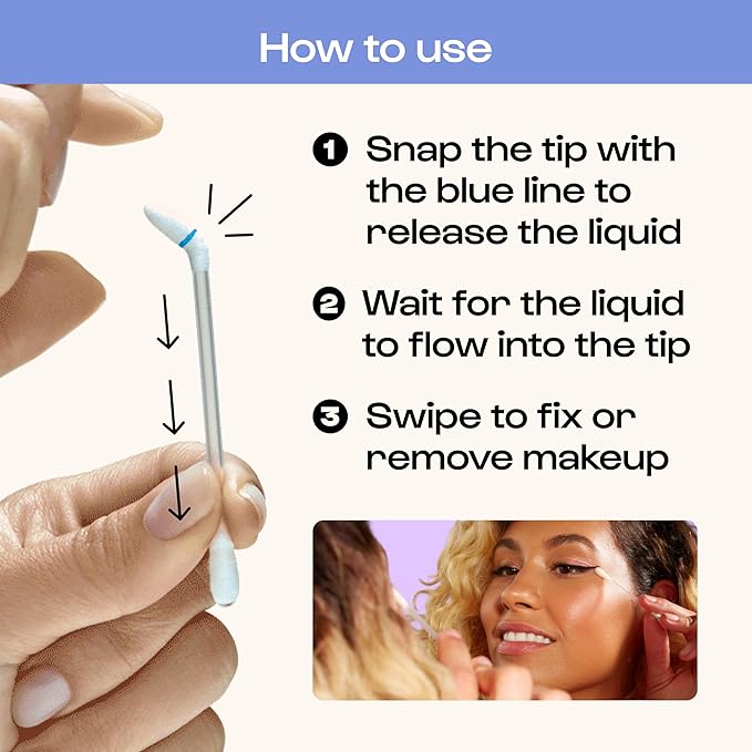 Alleyoop Cotton Swabs for Makeup, Tip Off Liquid-Filled Makeup Removing Swabs (24 Count, 1 Pack) - Easy-To-Use & Space Saving Makeup Remover - Disposable Cotton Tips for Eye, Lip, Eyebrow, & Eyeshadow