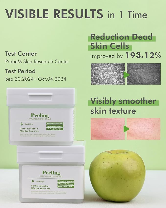 DERMAL Apple Peeling Toner Pad – Gentle Exfoliating and Hydrating Toner Pads with AHA, BHA, and PHA for Smoother, Radiant Skin - Facial Peels, Resurfacing Facial Exfoliants, 80pads
