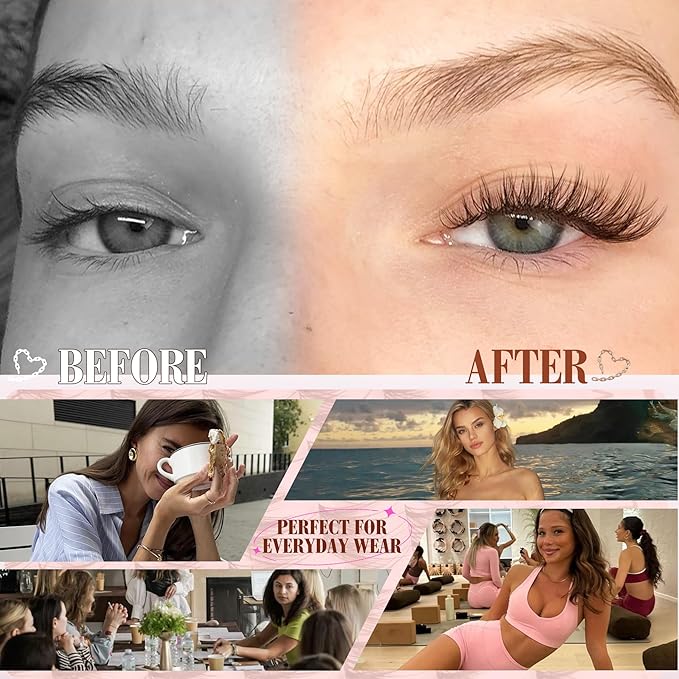 Wispy Cluster Eyelash Extensions Kit Brown Lash Clusters Kit Natural Fluffy Individual Lashes Clear Band Cluster Lashes Pack Dark Brown DIY Lash Extensions Lash Bond and Seal Clear (132Pcs, 8-16MM)