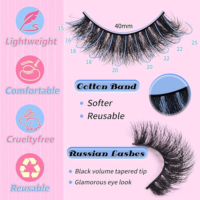 Thick Long Lashes False Eye Lashes Mega Look 5D Volume Dramatic 25mm Waterproof 80D Eyelash Clusters Soft Fake Eyelashes Pack by Yaiseiko（14 Pairs）