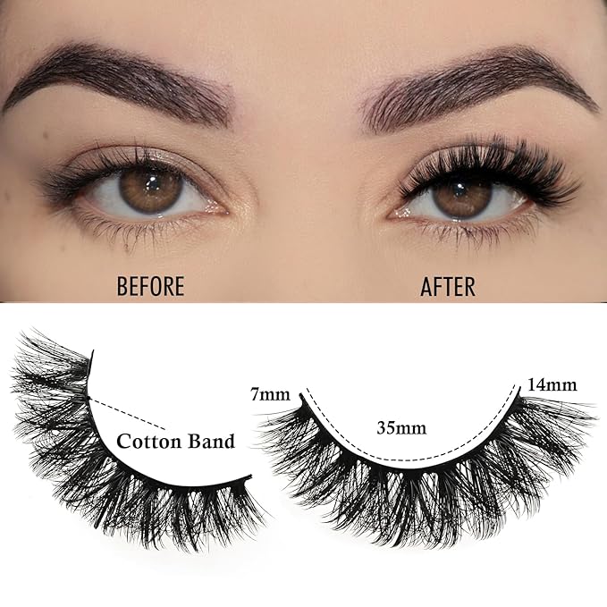 Lashes Wispy False Eyelashes Volume Cat Eye Strip Lash Natural Look Fluffy Fake Mink Lashes Strips 7 Pairs Cateye Eyelash Demi Wispies Natural Eye Lashes Pack Short Full Pestañas Postizas Set
