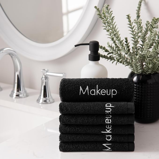 Arkwright Makeup Towels - Bulk Case of 144 - Soft & Gentle Cotton Washcloth Face Make Up Remover, Reusuable Eraser Cloth Essentials for Hosts & Artists, 13 x 13 in, Black