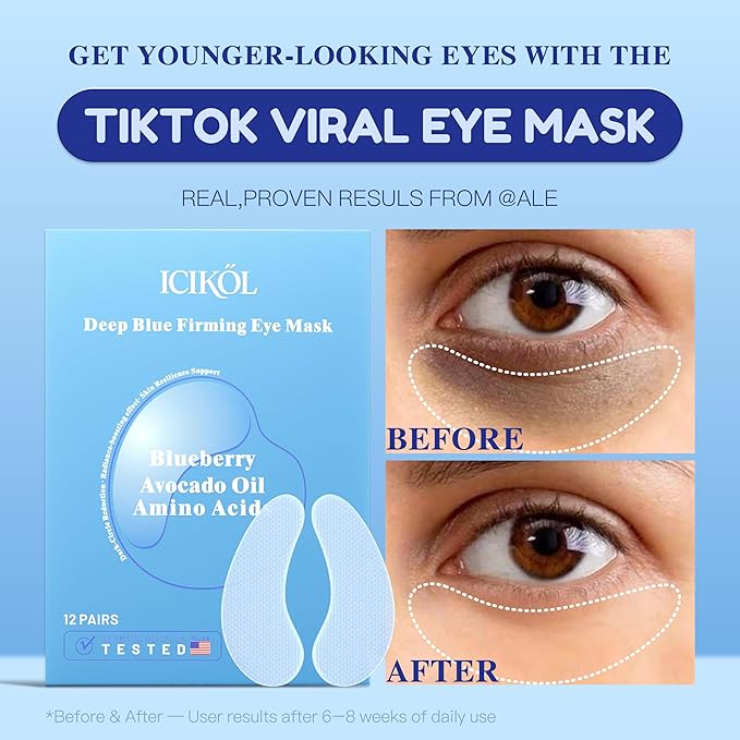Under Eye Mask Reduce Dark Circles, Puffy Eyes, Undereye Bags, Wrinkles, Collagen Under Eye Patches, White Elephant Gifts for Adults, Vegan - Self Care (24 Pairs, Blueberry)