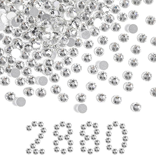 Beadsland Flatback Rhinestones Bulk, 2880pcs White Rhinestones for Nails Crafts Clothes DIY Decoration, Crystal, SS34, 7.1-7.3mm