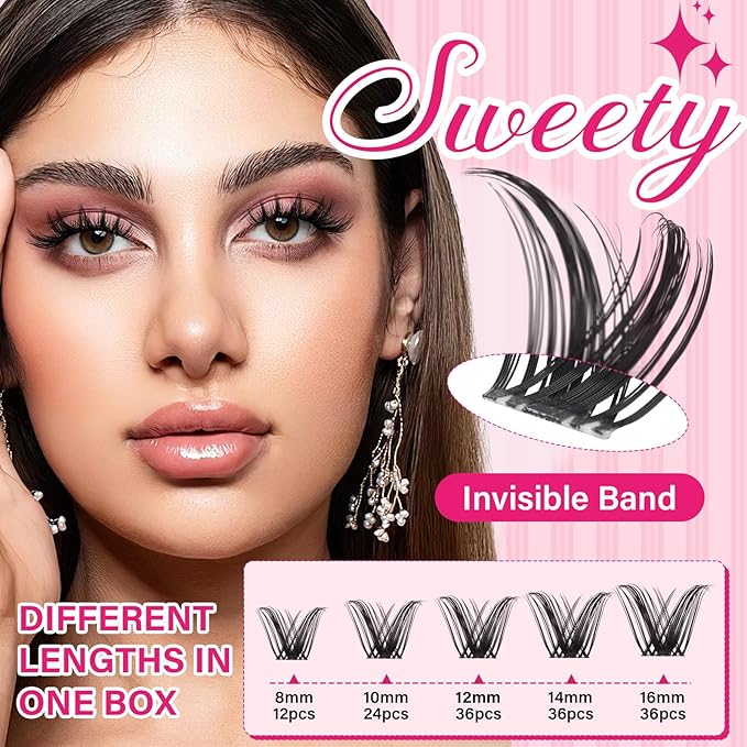 PRO LASHBEAUTY Manga Lash Clusters, Eyelash Clusters 8-18 Mixed Cluster Eyelash Extensions Mixed Lash Extension Reusable Soft & Comfortable (Sweety,8-16mix)
