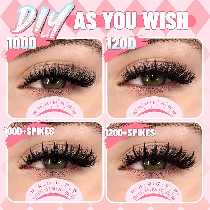 Fyonas Lash Clusters 100D+120D Fluffy Cluster Eyelashes Wispy Manga Individual Lashes 12-18mm with Spikes 13-19mm DIY Eyelash Extensions 220Pcs Volume Thick Cluster Lashes (Mix01)
