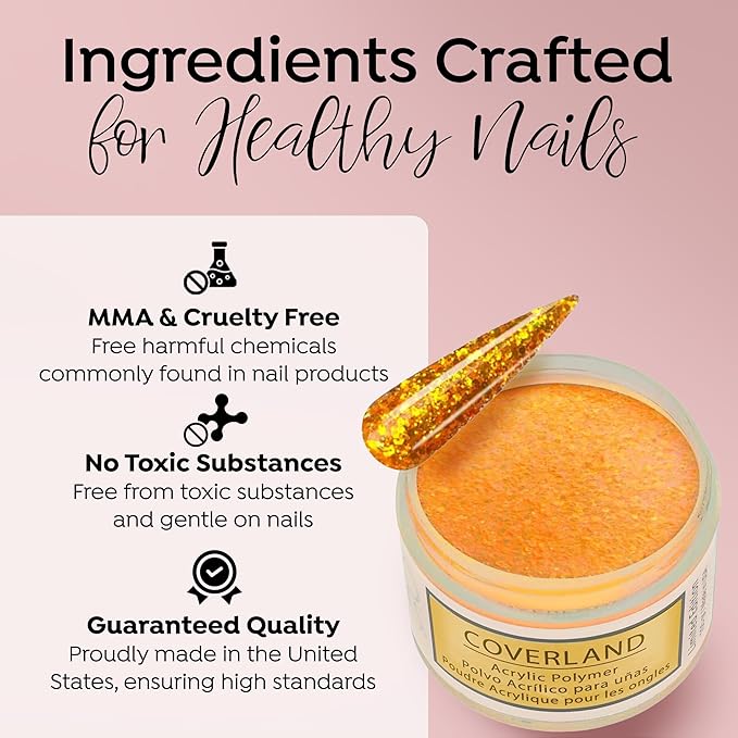 Tones Coverland Acrylic Nail Powder "Sunshine" - Limited Edition Acrylic Powder for Nail Design, Sculpting, and Masking Nail Bed Imperfections - Professional Acrylic Nail Supplies - (1.5 Oz)