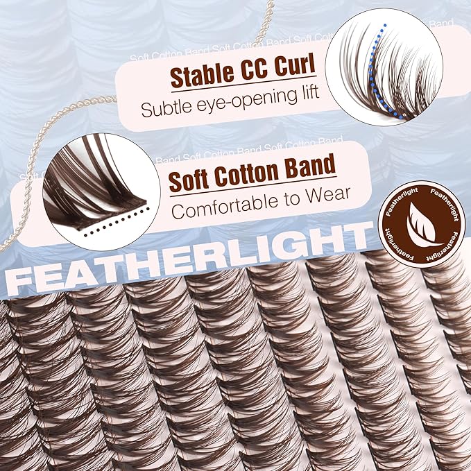 Flaunt Lash Clusters Brown Eyelash Clusters Fluffy Cluster Lashes Ultra-Dense Lash Clusters Eyelashes Extension Waterproof Individual Lashes Dark Brown Wispy CC-Curly Lash Extensions (144Pcs, 8-16MM)