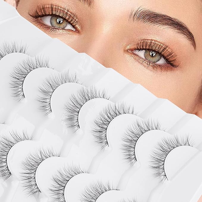 False Eyelashes Wispy Lashes Natural Look Wispies Eyelashes 7 Pairs Soft Faux Mink Lashes 3D Volume Fluffy Fake Eyelashes Packs