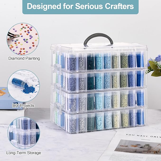 MERATIA Diamond Painting Storage Container, 4-Tier Bead Organizer Box with 200 Slots, Stackable Crafts Organizers for DIY Diamond Art Accessories Craft Jewelry Bead Storage