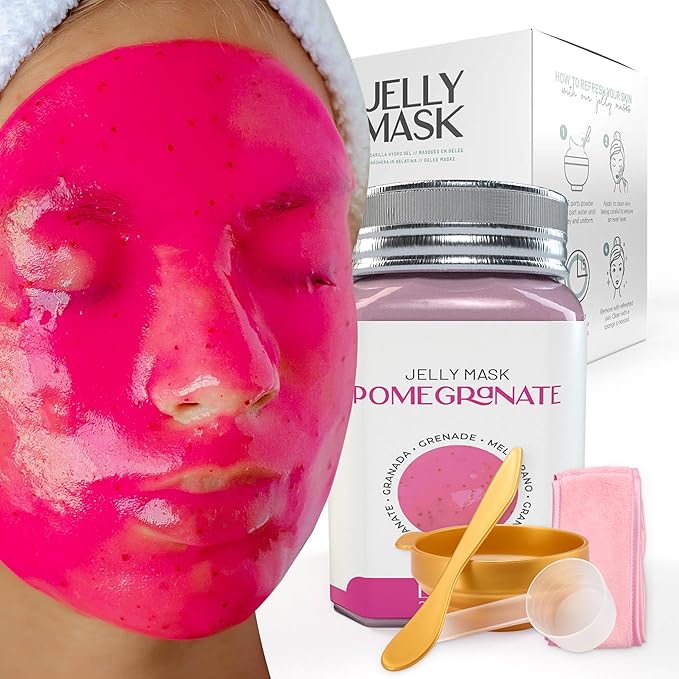 BRÜUN Peel-Off Pomegranate Jelly Mask for Face Care – A 23 fl oz Rubber Jar for 30 to 35 Treatments – A Skin Care Moisturizing Gel Mask of Spa Set for Men, Women and Adults