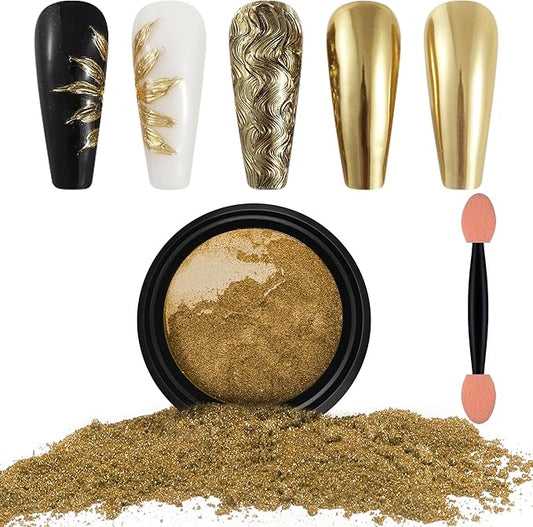 Artdone Chrome Nail Powder, Light Gold Iridescent Aurora Powder Metallic Mirror Effect Pigment Pearlescent Mermaid Pigment Pearl Glitter Dust Kit, Nail Art Decoration, Resin Craft