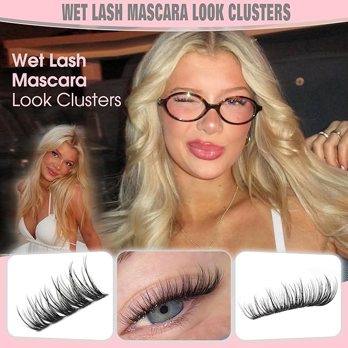 Short Wispy Lash Clusters 10-12-14mm Eyelash Clusters Set C Curl Fluffy Natural Lash Clusters for Effortless Eyelash Extensions Individual Lashes DIY False Eyelashes 144pcs