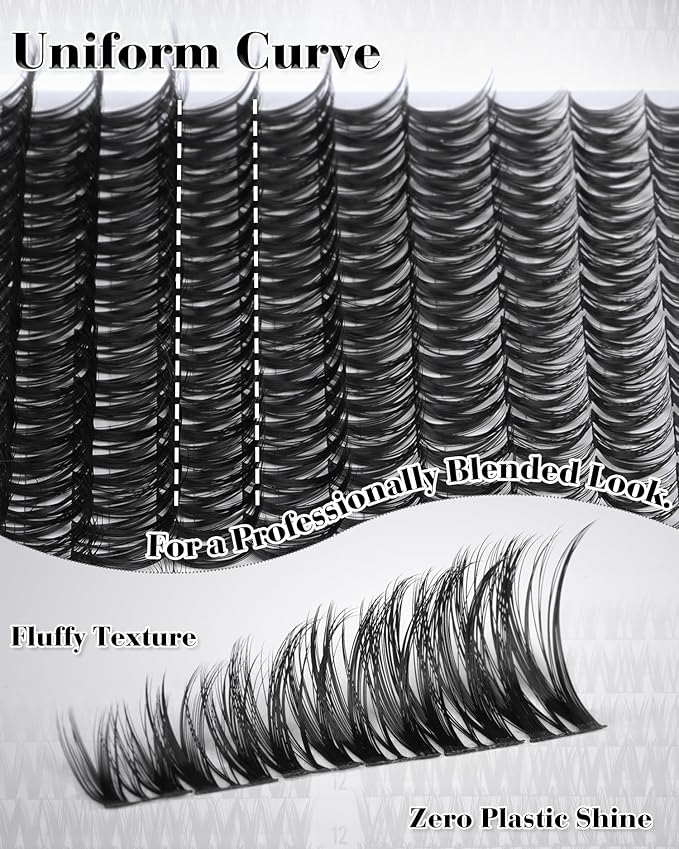 Flaunt Lash Clusters Kit Wispy Cluster Eyelash Extensions 8-18MM Volume Individual Lashes CD Curve Wet Look Eyelash Clusters with Lash Bond and Seal Kit by Mavphnee