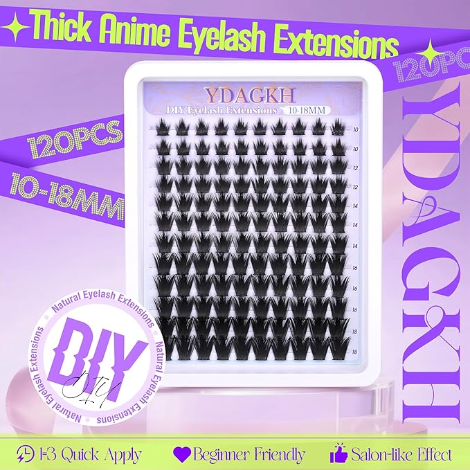 Volume Lash Clusters Spikes Manga Cluster Eyelash Extension 400D Anime Lash Extension Spiky Eyelash Extension 10-18mm DIY Spikes Individuals Thick Cluster Lashes Wispy 120Pcs