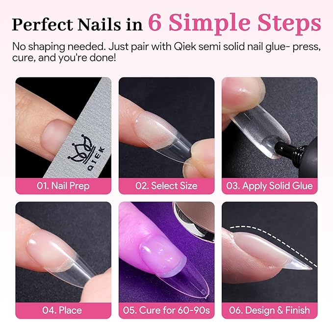 Qiek Medium Almond Pre-Building Nail Tips, 15 Sizes 240 PCS Pre-shaped Apex Clear Soft Press On Fake Nail Half Matte Gel Nail Extensions Strong Thick Acrylic Tip for DIY Beginners & Salon Manicure