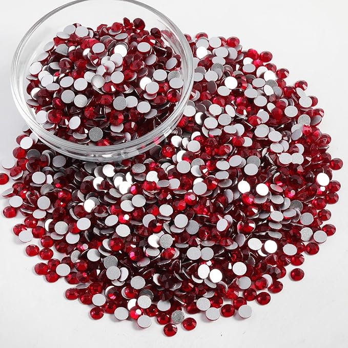 Beadsland Flatback Rhinestones Bulk, 14400pcs Red Rhinestones for Nails Crafts Clothes DIY Decoration, Siam, SS20, 4.6-4.8mm