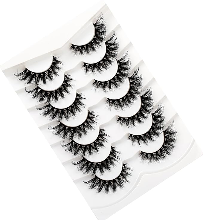 Pooplunch False Eyelashes Cat Eye Look 8D Crossed Wispy Natural Volume Faux Mink Lashes Fake Eyelashes Strips 7 Pairs Pack