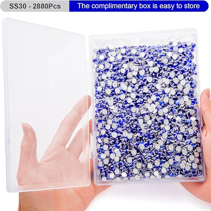 MEIBITE Flatback Rhinestones Bulk, 2880PCS Sapphire Rhinestones for Clothes DIY Decoration Crafts, Sapphire, SS30, 6.3-6.5mm