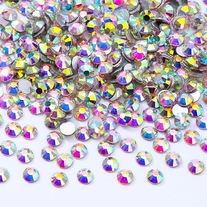 Meibite Crystal AB Flatback Rhinestones, Glass Rhinestones for Nail Art and Craft, Glue Fix, Loose Crystal Gemstones(Crystal AB, SS6, 2880pcs, 1.9-2.0mm)