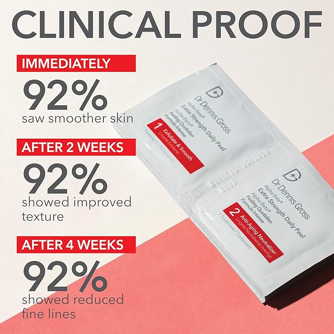Dr. Dennis Gross Alpha Beta Extra Strength Daily Peel – 2-Step Exfoliating Pads for Enhanced Anti-Aging, Smoother Skin, and Radiant Complexion, 60 Treatments