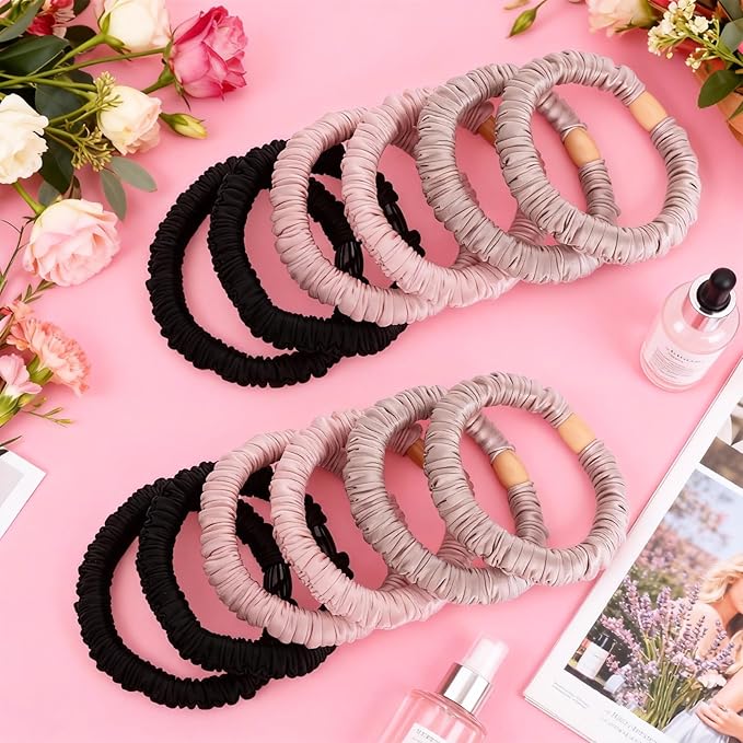 12Pcs Simulated Silk Fabric Hair Ties for Hair Sleep Scrunchies for Women Gril Long Hair Short Hair No Damage Elastic Ponytail Holders