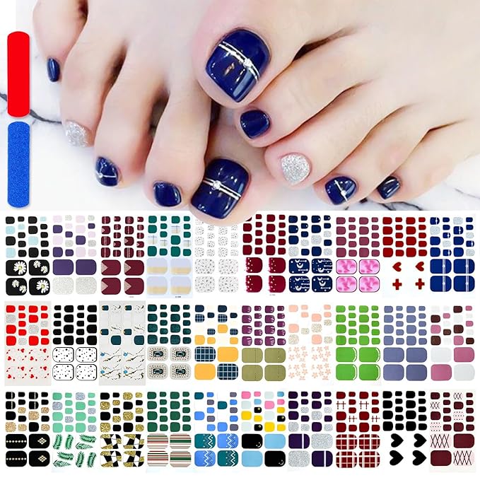 DANNEASY 30 Sheets Toe Nail Stickers Toenail Polish Strips Full Nail Wraps for Women Self Adhesive Toe Nails Polish Stickers Gel Toenails Strips Manicure Sticker Nails Art Accessories with File
