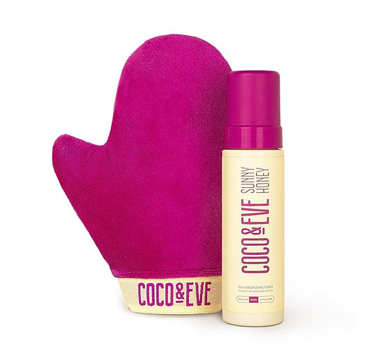Coco & Eve Self Tanner Mousse Kit - All Natural Sunless Tanning (Dark) | Instant Lotion with Bronzer Mitt Applicator Sunny Honey Bali Bronzing