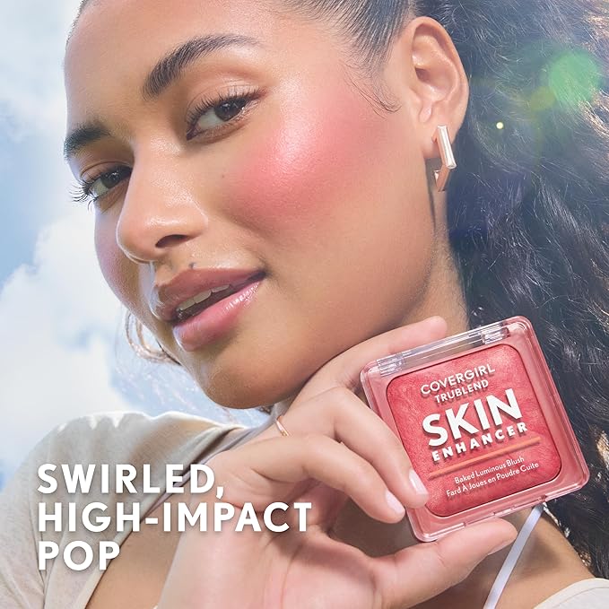 COVERGIRL TruBlend Skin Enhancer Baked Luminous Blush, with Hyaluronic Acid & White Rose Extract, Blends Seamlessly - Strawberry Drizzle (Bright Red with Light Red Swirls)