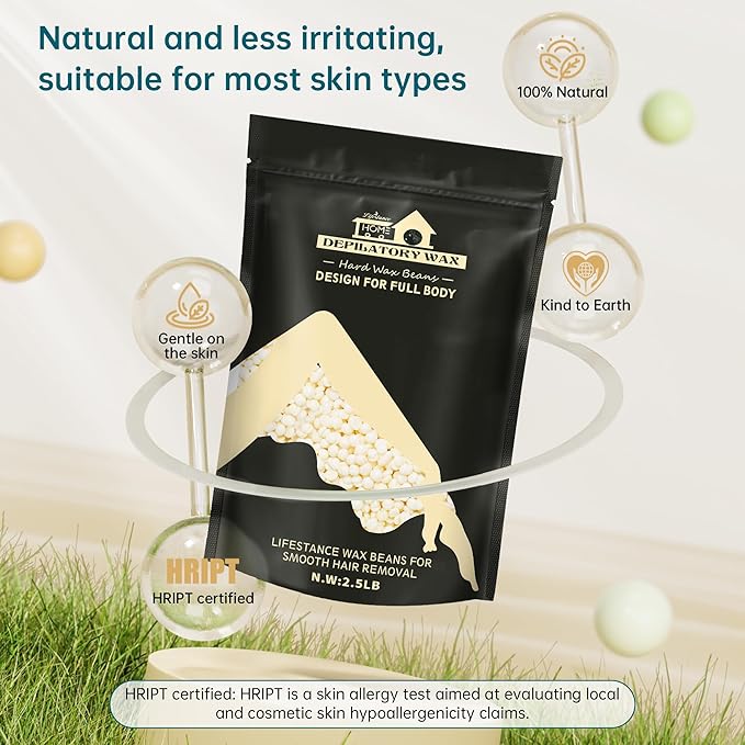 Lifestance 2.5lb Wax Beads Kit, Cream Hard Wax Beans For Hair Removal Eyebrow Face Underarm, Waxing for Brazilian Bikini Coarse Hair Women Men Large Pearl Beads Refill for Wax Pots