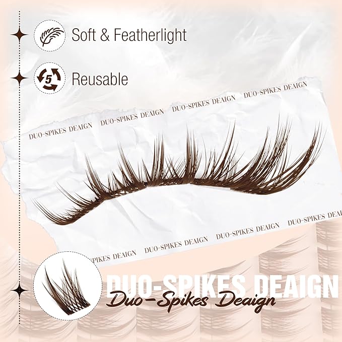Brown Lash Clusters Spiky Eyelash Extensions Fluffy Fairy Dark Brown Individual Lashes Anime Cluster Lashes Extensions C Curve Eyelash Clusters Soft Vibe 10-16MM DIY Lash Pack