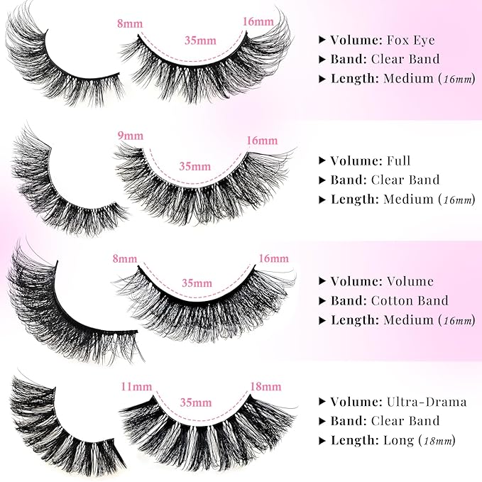 Lashes Wispy False Eyelashes 4 Styles Cat Eye Strip Lash Natural Look 20 Pairs Fake Mink Bulk Eyelash Pack Volume Fluffy Cateye Lashes Strips that Look Like Extensions Full Wispies Lashes
