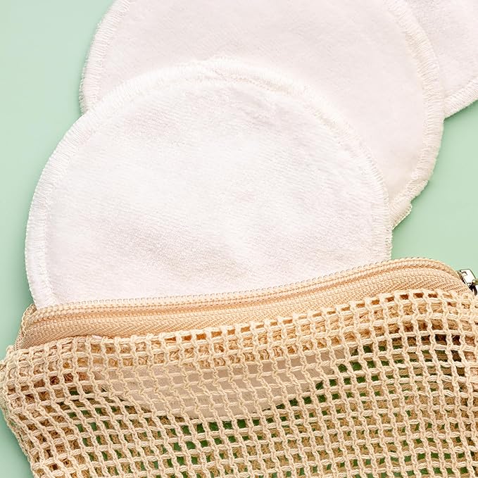 Reusable Cotton Pads for face, Reusable Cotton Rounds for Facial Cleansing, Bamboo, Reusable Makeup Remover Pads for face in Organic Cotton mesh Bag, 10 Pads, Ora’s Amazing Herbal