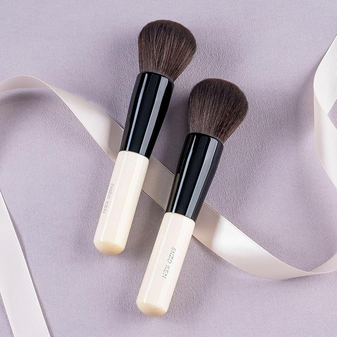 Natural Black Goat Hair Kabuki Powder Brush, Natural Hair Blush Brush & Contour Brush, Natural Face Powder Brush, Natural Bristle Makeup Brushes for Powder Contour and Bronzer (K804)