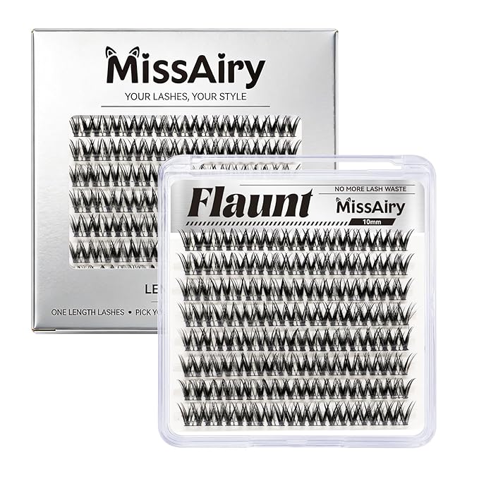 MissAiry Flaunt Lash Clusters LengthLock Eyelash Cluster Short Lash Clusters 10MM Wispy Eyelashes Clusters Flora Cluster Lashes D Curly Cluster Eyelash Extensions Wet Look Lashes Wispy(Flaunt 10MM)