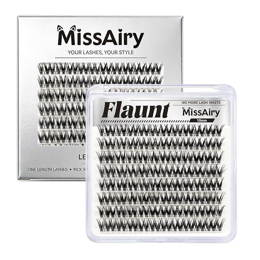 MissAiry Flaunt Lash Clusters LengthLock Eyelash Cluster Short Lash Clusters 10MM Wispy Eyelashes Clusters Flora Cluster Lashes D Curly Cluster Eyelash Extensions Wet Look Lashes Wispy(Flaunt 10MM)