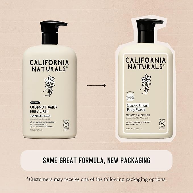 California Naturals Classic Clean Body Wash 2-Pack, Daily Cleansing Body Wash for Soft Healthy Skin, Naturally Scented, Vegan, Cruelty, Paraben & Sulfate Free, 20 oz