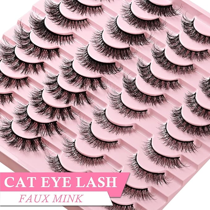 Lashes Wispy False Eyelashes 4 Styles Cat Eye Strip Lash Natural Look 20 Pairs Fake Mink Bulk Eyelash Pack Short Fluffy Lashes Strips that Look Like Extensions Full Wispies Pestañas Postizas