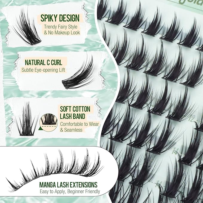 Fairy Lash Clusters Spiky Cluster Eyelash Extensions Anime Individual Lashes Natural Lash Extensions Wispy Cluster Lashes Clean Beauty 126Pcs Eyelash Clusters On-The-Go Lash Pack (10-16MM, C-Curly)