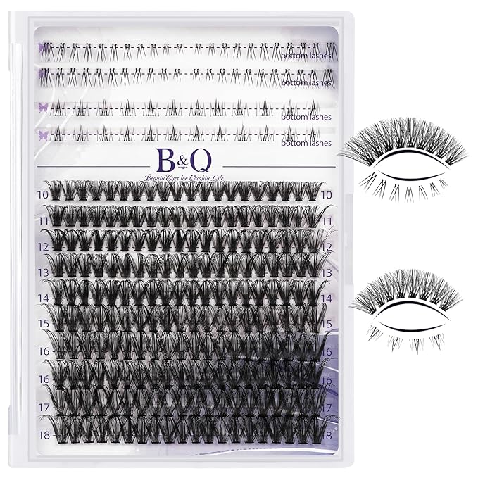 B&Qaugen Lash Clusters with Bottom Lashes 10-18mm 40D D Curl Individual Lashes Cluster Eyelash Clusters Wispy with 2 Styles Bottom Lash Extension DIY Lash Extensions at Home (40D-D-MIX10-18)