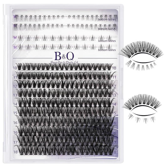 B&Qaugen Lash Clusters with Bottom Lashes 10-18mm 40D D Curl Individual Lashes Cluster Eyelash Clusters Wispy with 2 Styles Bottom Lash Extension DIY Lash Extensions at Home (40D-D-MIX10-18)