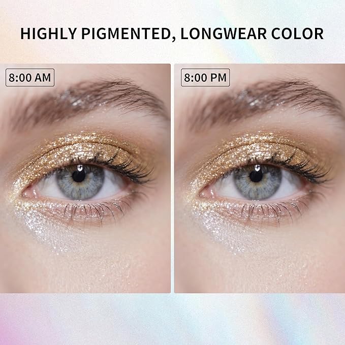 QIC Liquid Glitter Eyeshadow, Metallic & Shimmer Finish, Long Lasting, Non-Creasing, Smudge-proof, Lightweight Formula Liquid Eyeshadow for All Skin Tones, Buildable Color (03 Desert)