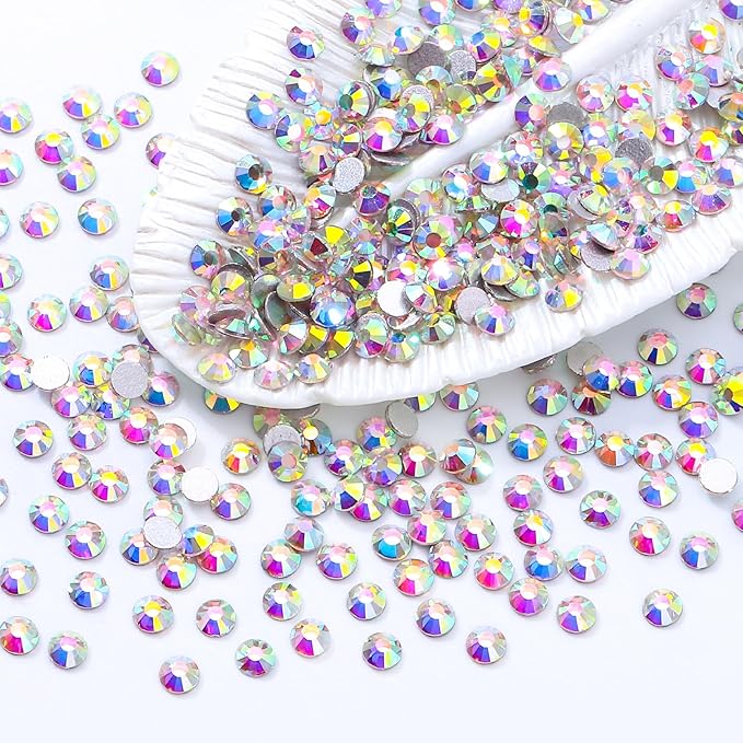 Meibite Crystal AB Flatback Rhinestones, Glass Rhinestones for Nail Art and Craft, Glue Fix, Loose Crystal Gemstones(Crystal AB, SS10, 1440pcs, 2.7-2.8mm)